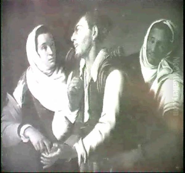 A Man Having His Pocket Pickedas His Fortune Is Told Oil Painting by Bartolomeo Manfredi