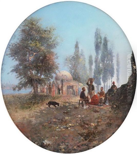 Nargile Icen Osmanlilar Oil Painting by Leonardo De Mango