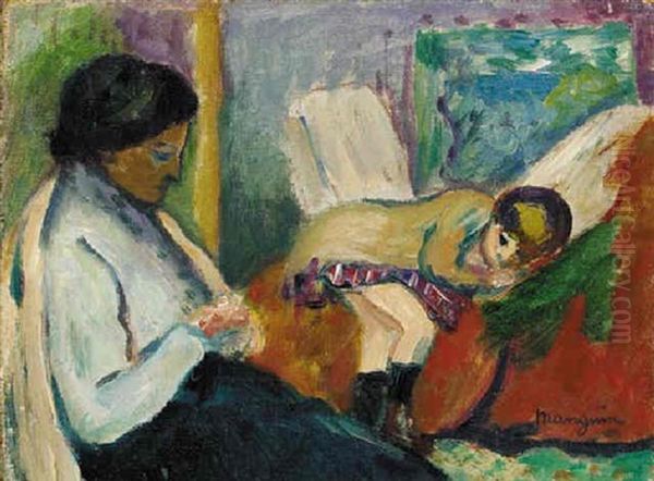 Jeanne Manguin Et Sa Fille Lucile Oil Painting by Henri Charles Manguin