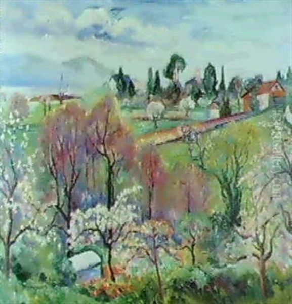 La Verger En Fleurs, Paysage Suisse Au Printemps 1916 Oil Painting by Henri Charles Manguin