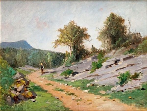 Faucheur Sur Le Chemin A Chetelan (isere) Oil Painting by Marius Maniquet