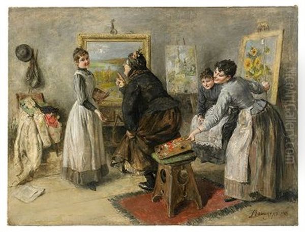 The Painting Lesson Oil Painting by Heinrich Matvejevich Maniser