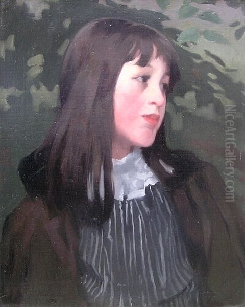 Portrait Of A Girl With Long Dark Hair Oil Painting by Alexander Mann