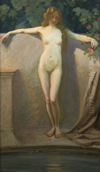 Springtime, Standing Female Nude Oil Painting by Jean Mannheim
