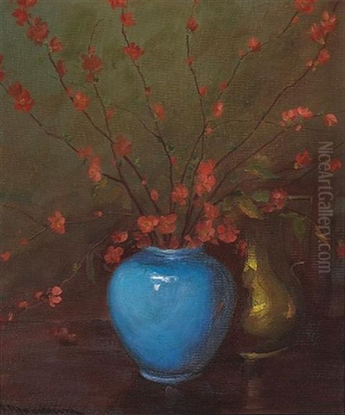 Quince In A Blue Vase Oil Painting by Jean Mannheim