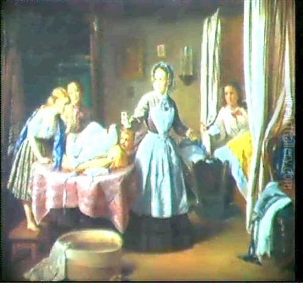 Hat Das Der Liebe Storch Gebracht Oil Painting by Heinrich August Mansfeld