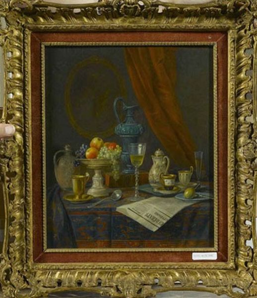 Stilleben Mit Geschirr Und Fruchten Oil Painting by Josef Mansfeld