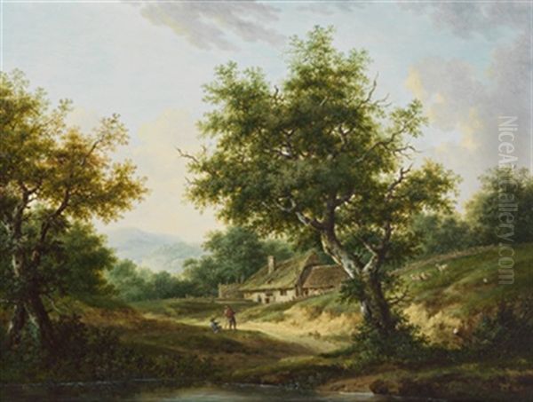 Landschaft Mit Reisenden Und Einer Herberge Oil Painting by Bernhard Gottfried Manskirch