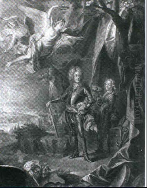 Landschaft Mit Wasserfall Und Zwei Wanderern Oil Painting by Bernhard Gottfried Manskirch