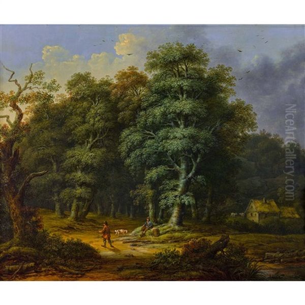 Landschaft Am Waldrand Mit Wandersleuten Oil Painting by Franz Joseph Manskirch