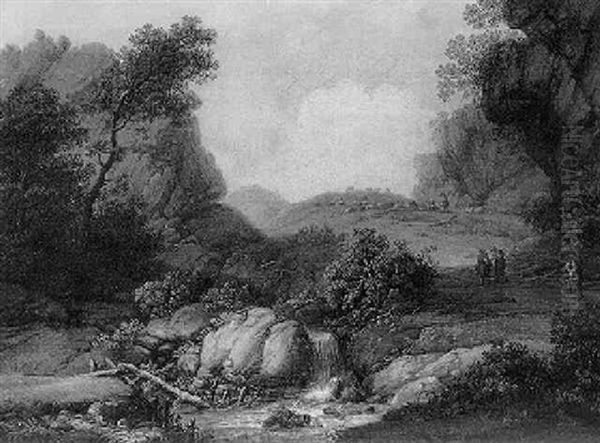 Felsige Landschaft Mit Hirten Oil Painting by Jakob Manskirch