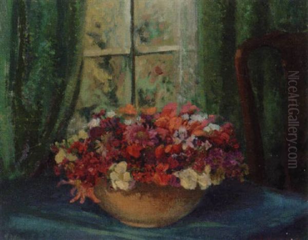 Still Life Of Flowers In Front Of A Window Oil Painting by James Bolivar Manson