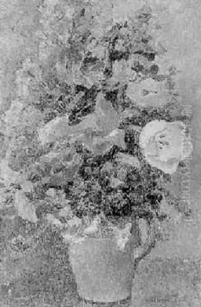 Still Life With Lilies, Poppy And Other Flowers In An Earthenware Jug Oil Painting by James Bolivar Manson