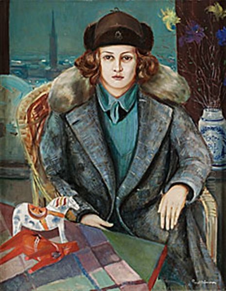 Dam Med Dalahastar Oil Painting by Per Mansson