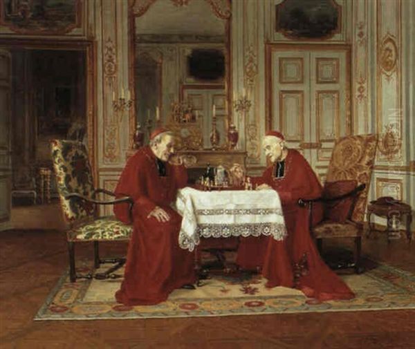 La Partie D'echec Passionnante Oil Painting by Victor Marais-Milton