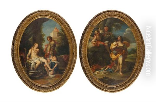 Bathsheba At The Bath; And The Angel Appearing To Hagar In The Wilderness Oil Painting by Carlo Maratta or Maratti