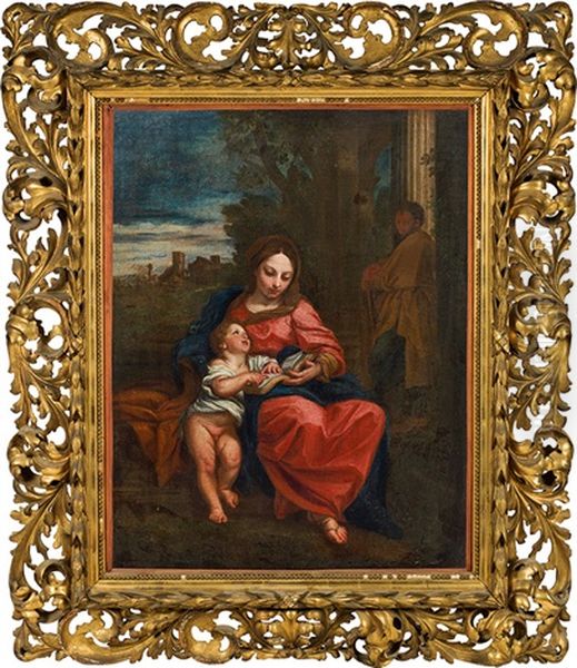 Holy Family In A Landscape Oil Painting by Carlo Maratta or Maratti
