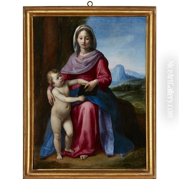 Madonna And Child In A Mountainous Landscape Oil Painting by Carlo Maratta or Maratti
