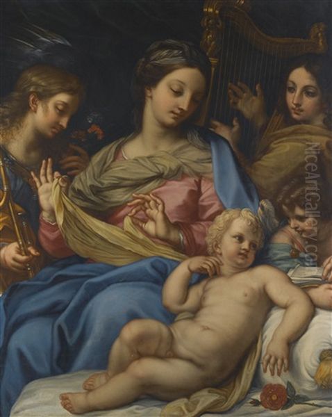 The Madonna And Child With The Infant Saint John The Baptist, Saint Cecilia And An Angel Oil Painting by Carlo Maratta or Maratti