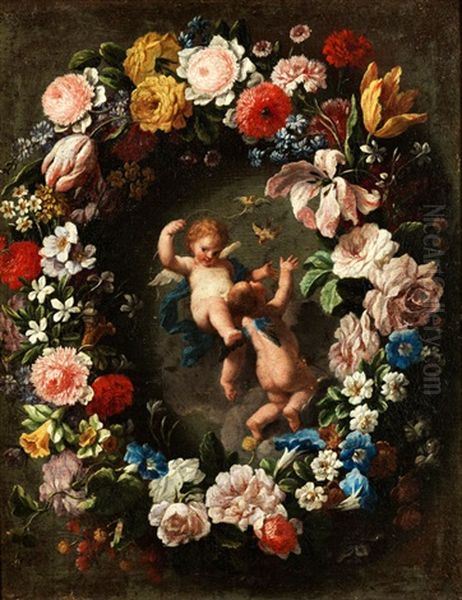 Blumengirlande Mit Putti Oil Painting by Carlo Maratta or Maratti