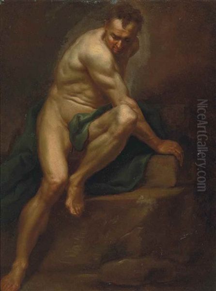 Study Of A Nude With A Green Wrap Oil Painting by Carlo Maratta or Maratti