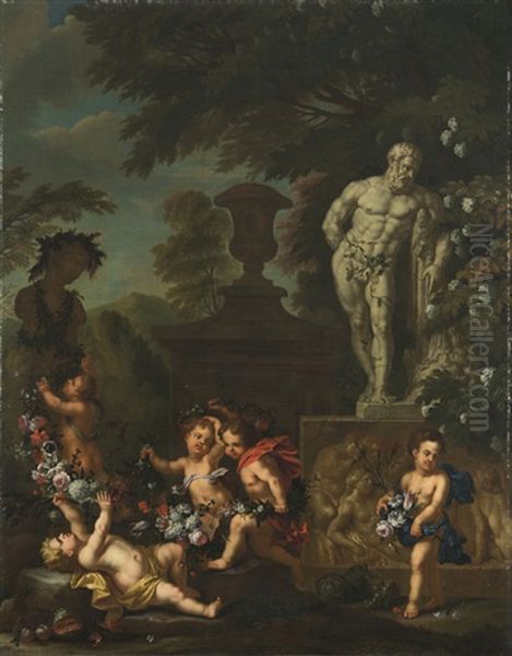Putti Con Ghirlanda Ed Ercole Farnese Oil Painting by Carlo Maratta or Maratti