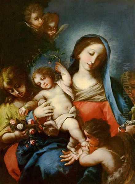 Madonna Mit Jesuskind Und Johannesknabe Unter Einem Rosenstrauch Oil Painting by Carlo Maratta or Maratti