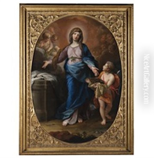 Madonna Stante Con Simboli Della Passione Oil Painting by Carlo Maratta or Maratti