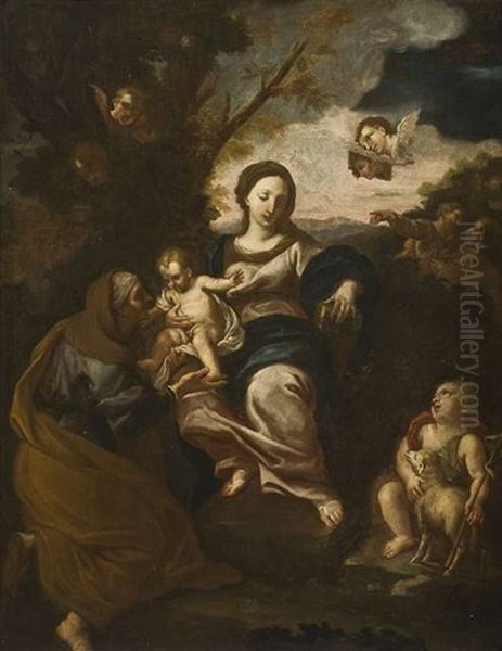 Die Madonna Mit Dem Christusknaben, Der Heiligen Elisabeth Und Dem Tauferknaben Vor Landschaftshintergrund Oil Painting by Carlo Maratta or Maratti