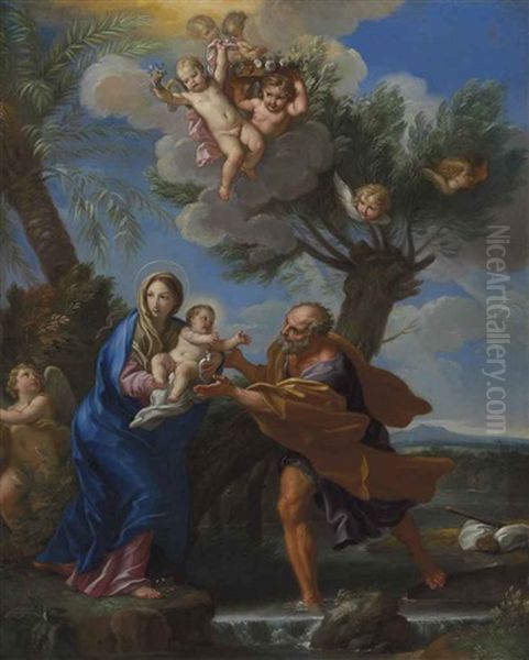 The Flight Into Egypt Oil Painting by Carlo Maratta or Maratti