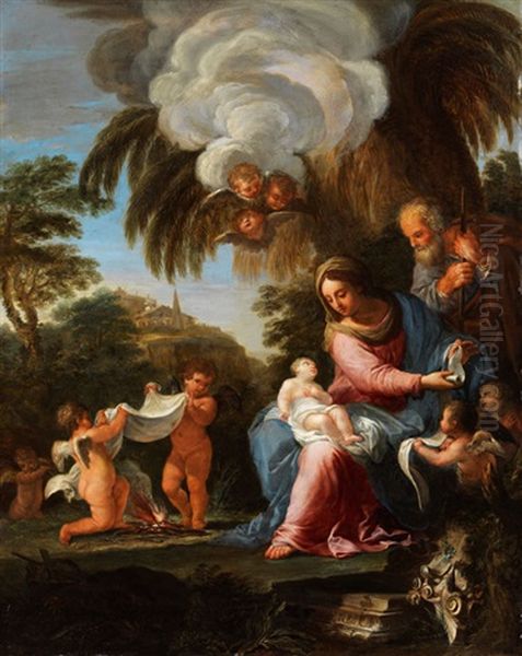 Die Heilige Familie In Hugeliger Landschaft Oil Painting by Carlo Maratta or Maratti