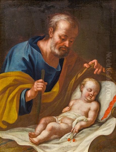 Heiliger Joseph Und Christuskind Mit Kirschen Oil Painting by Carlo Maratta or Maratti