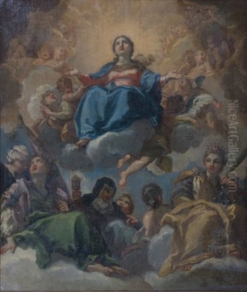 La Vierge En Gloire, Sainte Catherine D'alexandrie, Sainte Claire Et Sainte Ursule Oil Painting by Carlo Maratta or Maratti