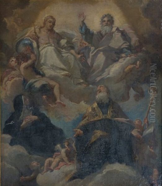 Dieu Le Pere Et Le Christ En Gloire Avec Sainte Monique Et Saint Augustin Oil Painting by Carlo Maratta or Maratti