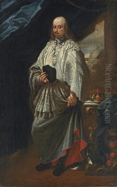 Portrait Of Cosimo Iii De Medici, Grand Duke Of Tuscany In The Vestments Of A Canon Of St. Peter's, Rome Oil Painting by Carlo Maratta or Maratti