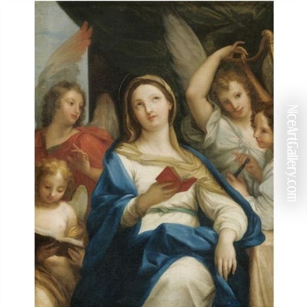 The Madonna Surrounded By A Heavenly Host Oil Painting by Carlo Maratta or Maratti