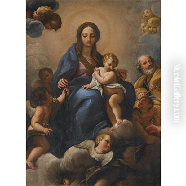 The Holy Family Surrounded By Putti Oil Painting by Carlo Maratta or Maratti