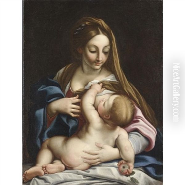 Madonna Col Bambino Oil Painting by Carlo Maratta or Maratti