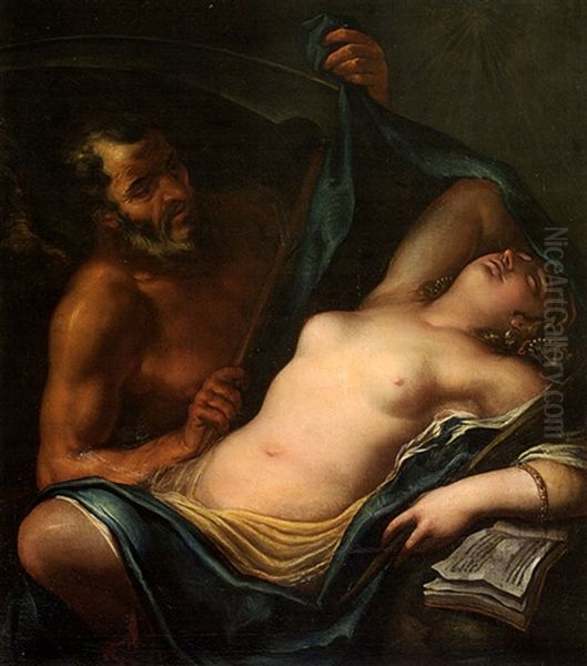 Chronos Mit Venus Oil Painting by Carlo Maratta or Maratti
