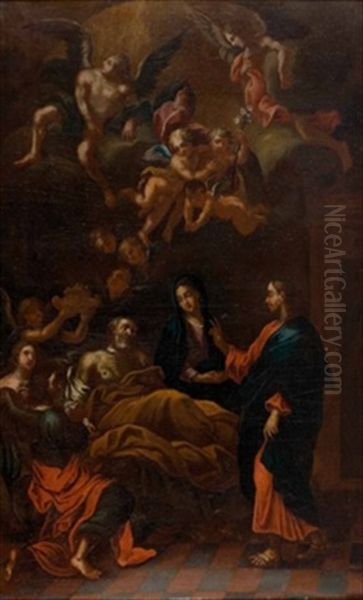 Der Tod Des Hl. Josef Mit Maria Und Jesus (engel Tragen Den Bluhenden Stab Josefs Zum Himmel) Oil Painting by Carlo Maratta or Maratti