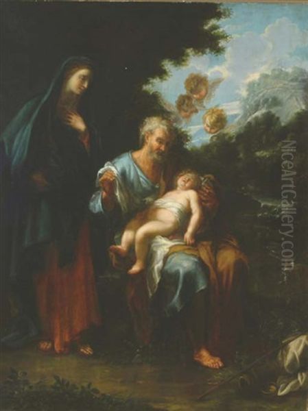 The Rest On The Flight Into Egypt Oil Painting by Carlo Maratta or Maratti
