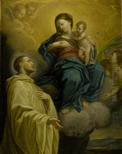 The Madonna And Child With A Male Saint, Saint Bruno(?) Oil Painting by Carlo Maratta or Maratti