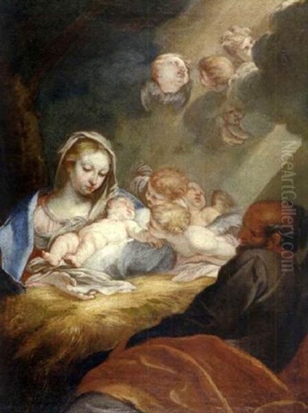 Sainte Famille Entouree D'anges Oil Painting by Carlo Maratta or Maratti