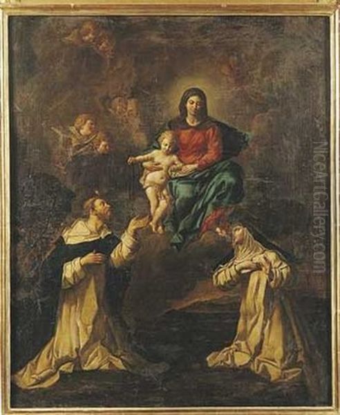 La Vierge Apparaissant A Saint Dominique Et A Sainte Claire Oil Painting by Carlo Maratta or Maratti