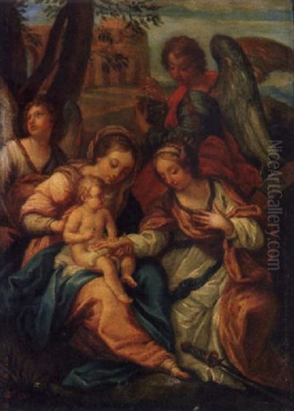 The Mystic Marriage Of Saint Catherine Oil Painting by Carlo Maratta or Maratti