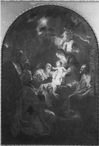 Christ With Mary, Joseph And The Three Wise Men At The Manger Oil Painting by Carlo Maratta or Maratti