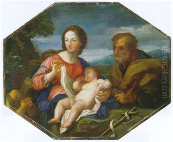 Die Heilige Familie Mit Dem Johannesknaben Vor Gebirgslandschaft Oil Painting by Carlo Maratta or Maratti