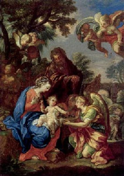 La Sacra Famiglia E Angeli Oil Painting by Carlo Maratta or Maratti