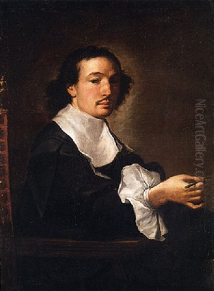 Portrait Of A Physician (giovanni Guglielmo Riva?) Holding A Surgical Instrument Oil Painting by Carlo Maratta or Maratti