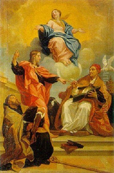 Madona In Gloria Con I Santi Agostino, Giovanni Evangelista E Gregorio Magno Oil Painting by Carlo Maratta or Maratti